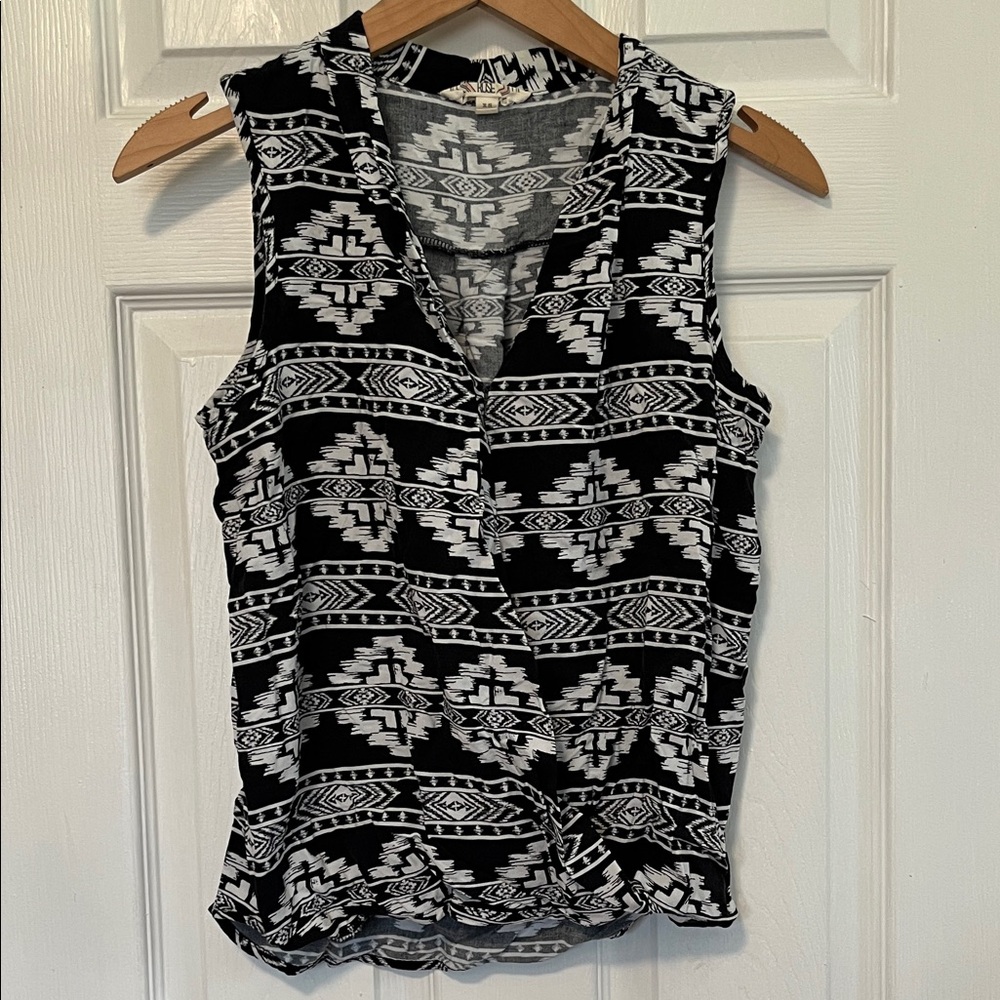 Pink Rose Black & White Aztec Faux-Wrap Tank
